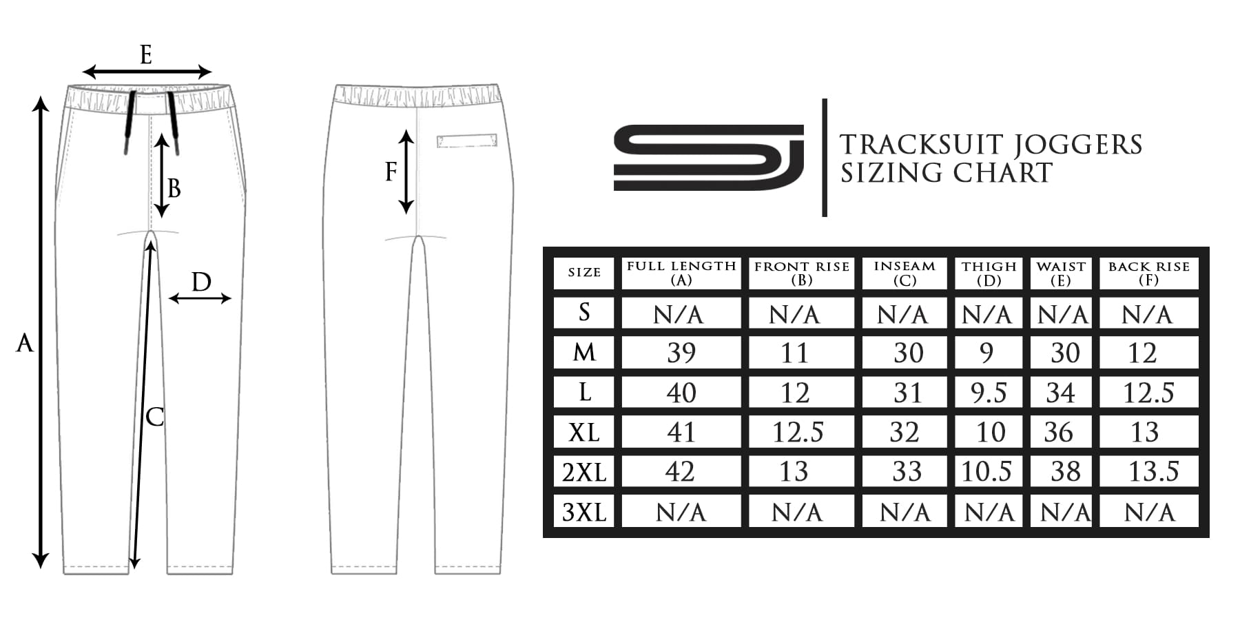 Tracksuit Joggers size chart Straightjacket